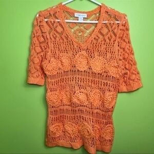 C.J. Christopher & Banks orange crochet pullover blouse size L